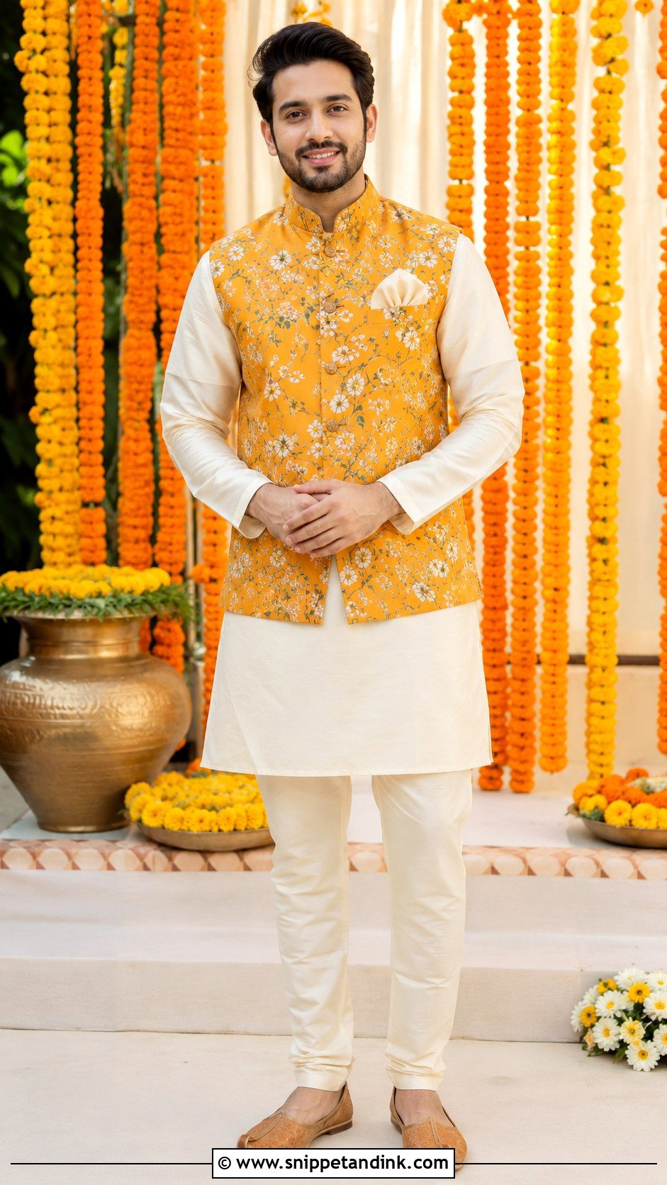 Haldi Kurta With Waistcoat And Jodhpuri Pants - Snippet and Ink - 20 Haldi Outfit for Bride Brother Ideas