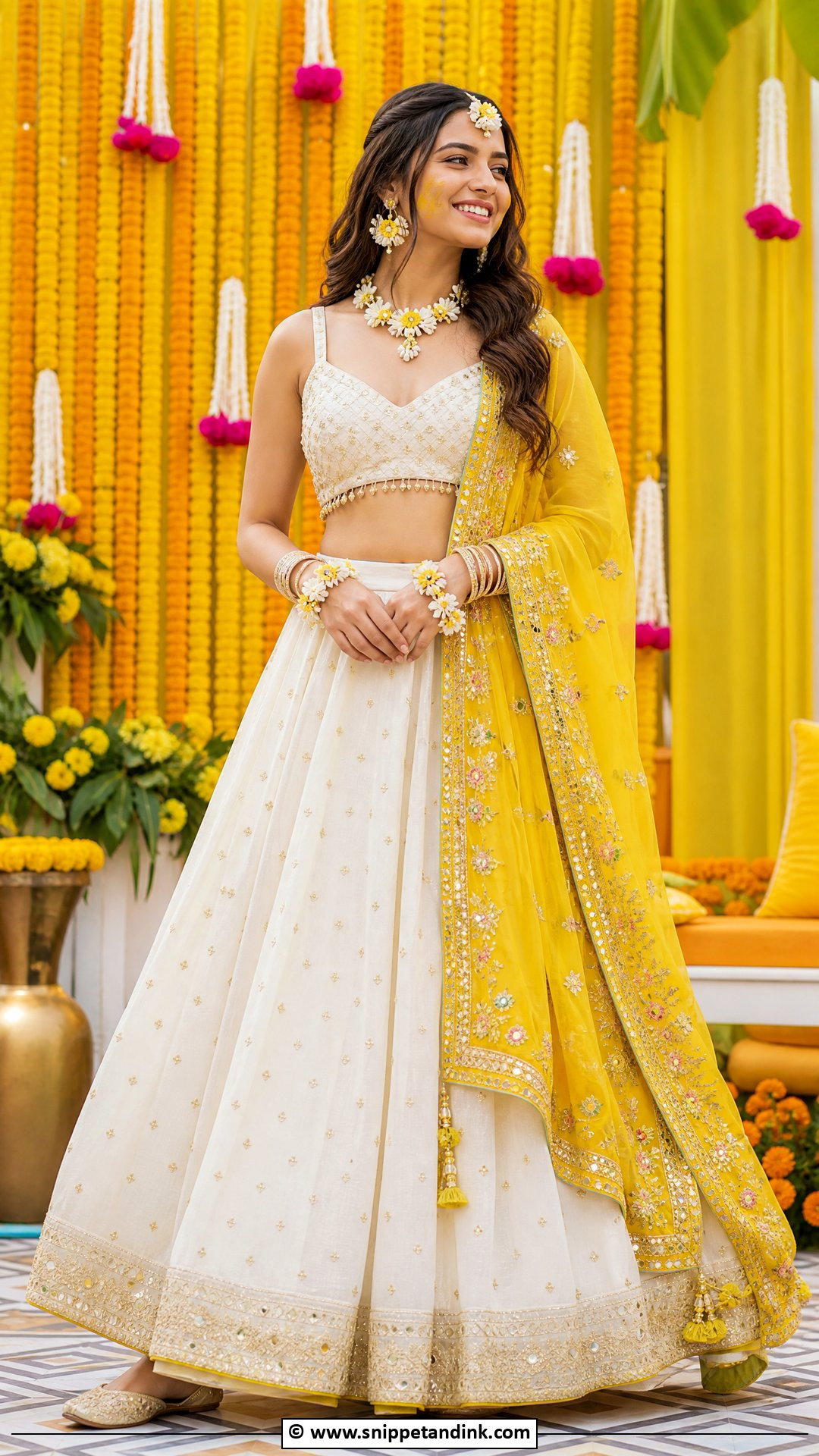 Haldi Lehenga With Dupatta For Bride - Snippet and Ink - 35 Haldi Dress for Bride Ideas