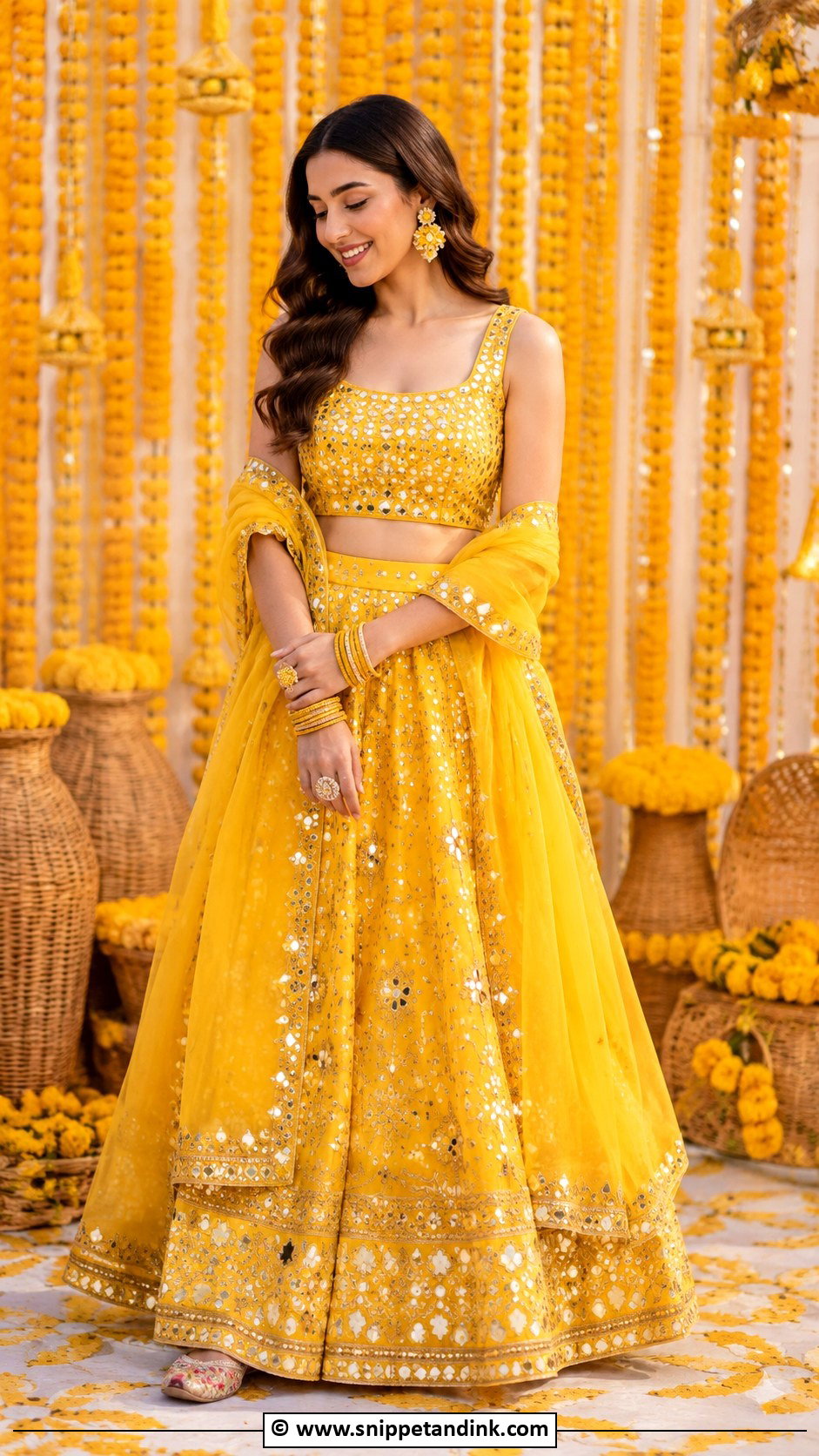 Haldi Lehenga With Mirror Work - Snippet and Ink - 35 Unique Haldi Outfits