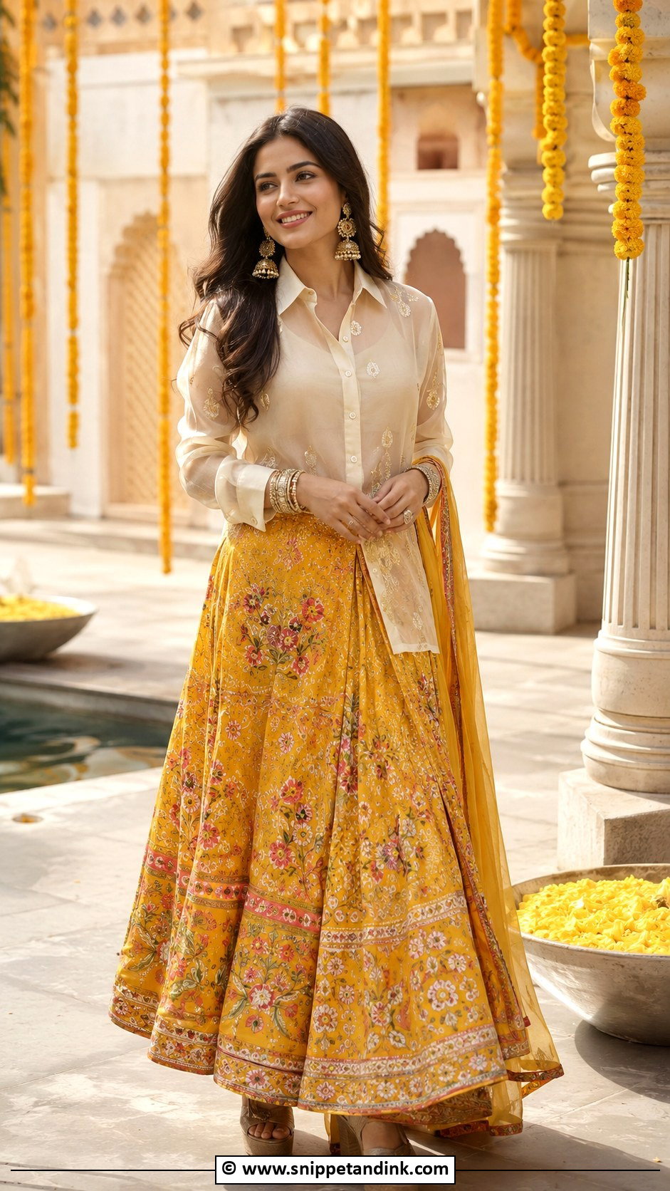 Haldi Lehenga With Shirt Blouse - Snippet and Ink - 35 Unique Haldi Outfits