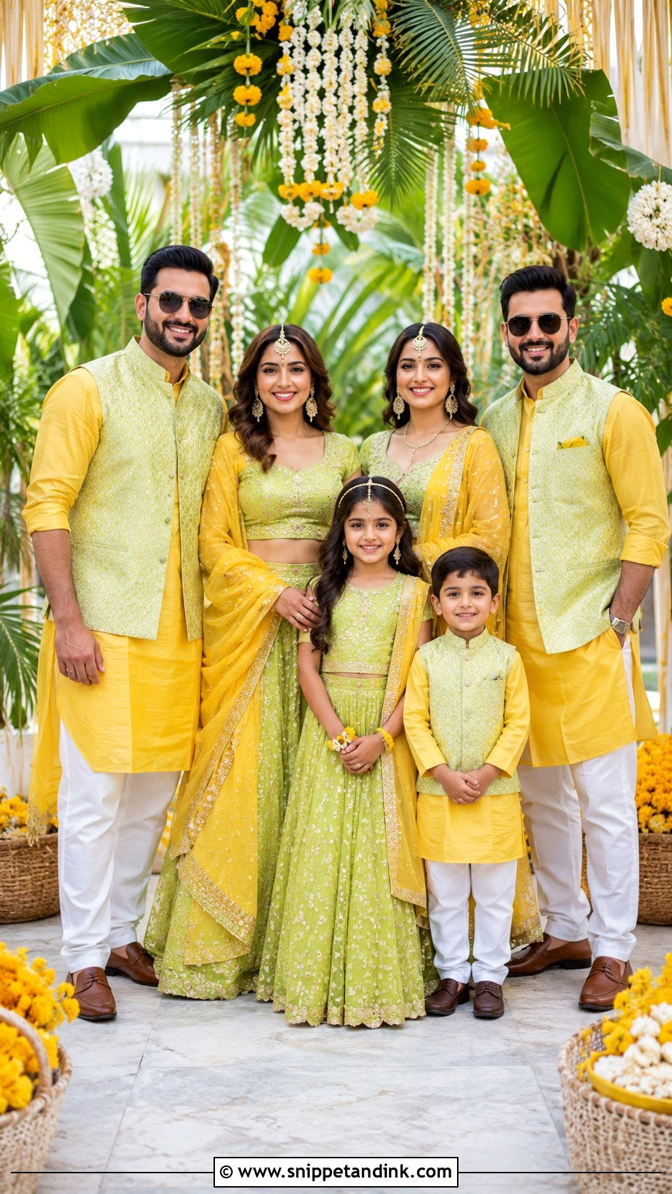 Haldi Lime Green And Yellow Family Outfit - Snippet and Ink - 25 Haldi Theme Dress for Family Ideas