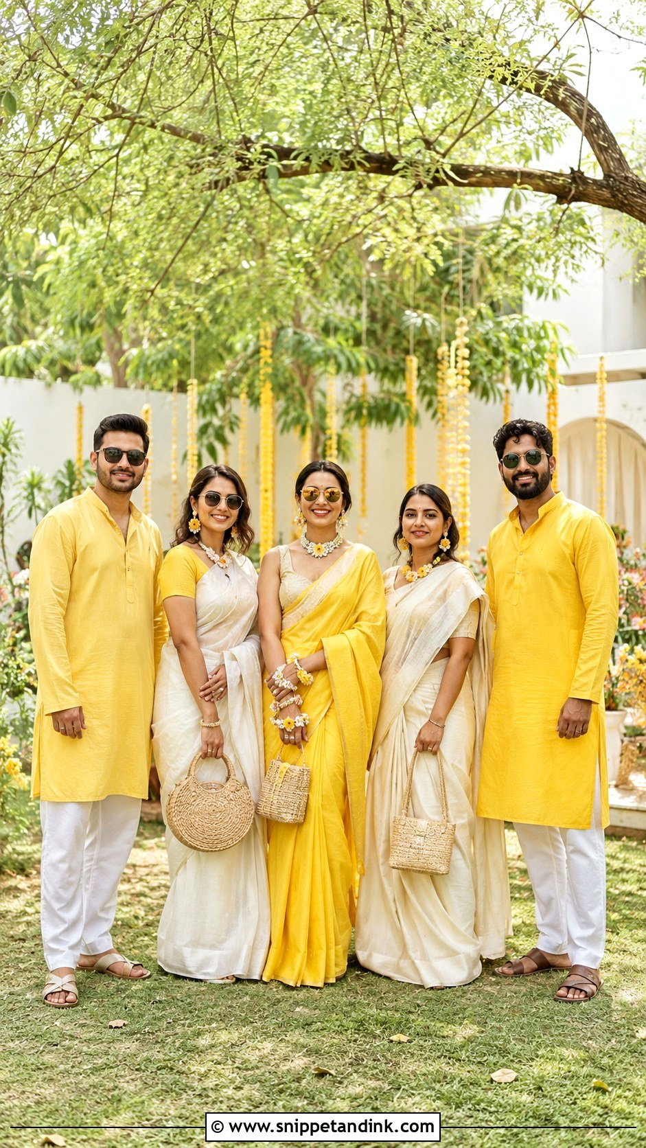 Haldi Linen Kurta And Saree Outfit - Snippet and Ink - 25 Haldi Theme Dress for Family Ideas