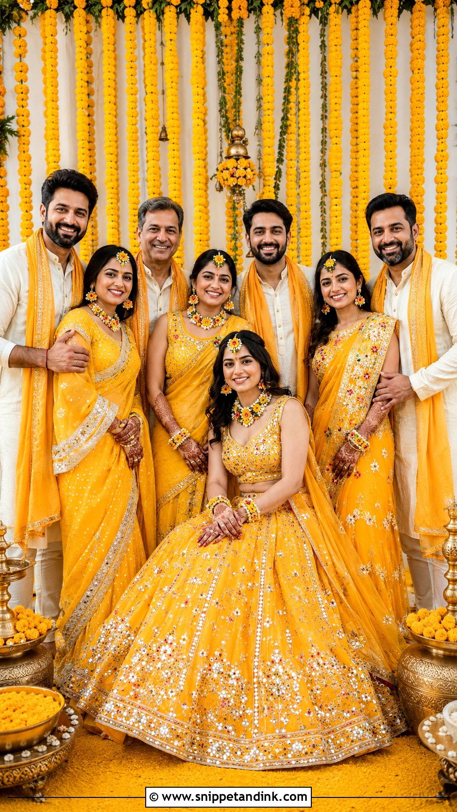 Haldi Marigold Lehenga Family Outfit - Snippet and Ink - 25 Haldi Theme Dress for Family Ideas