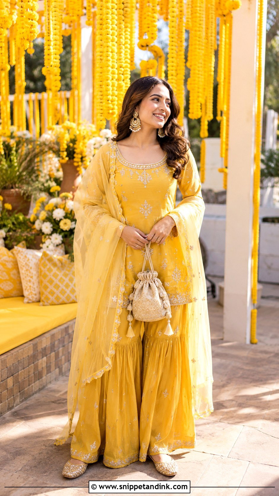 Haldi Marriage Outfit With Yellow Sharara Set - Snippet and Ink - 25 Marriage Outfit Ideas