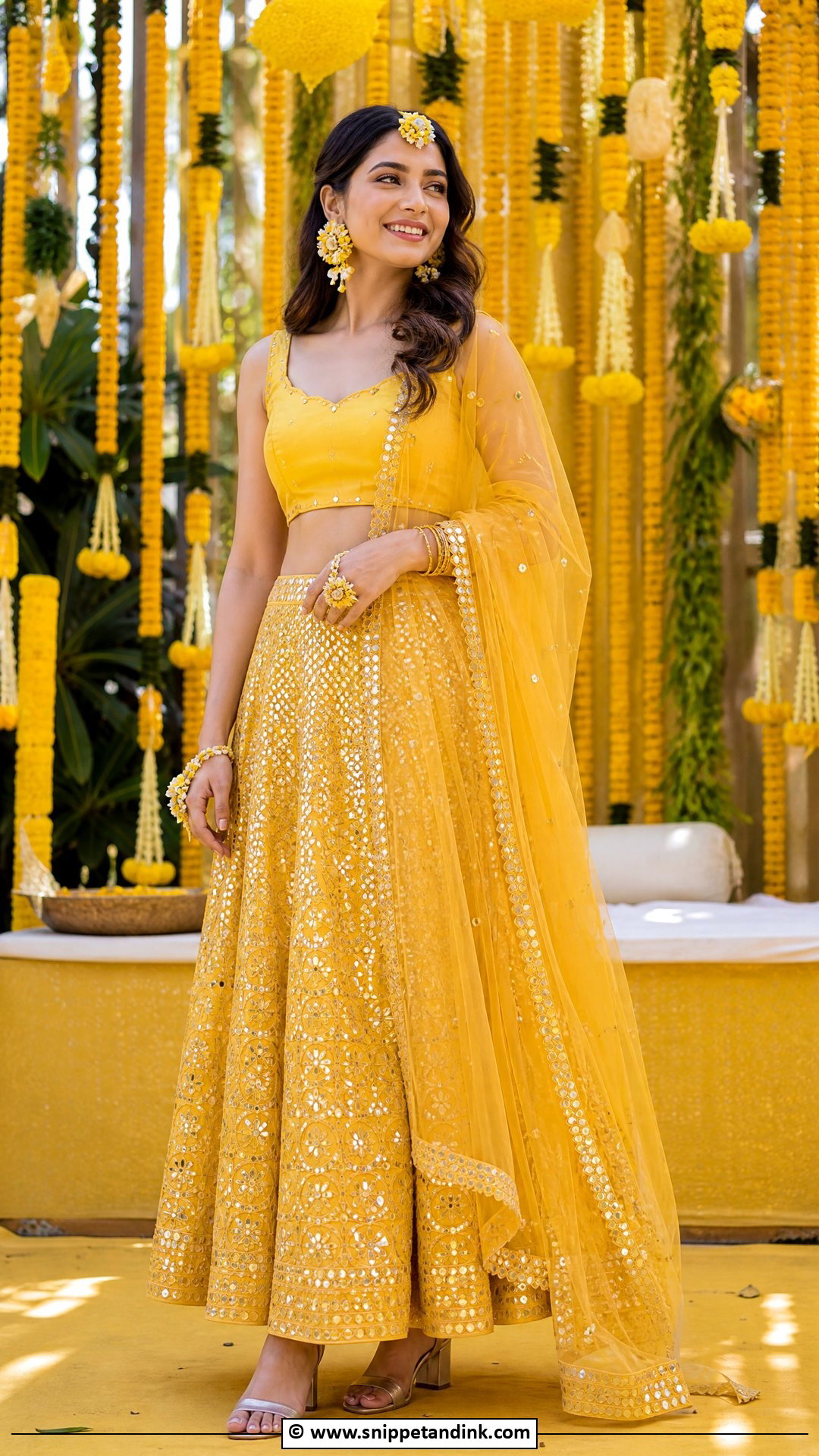 Haldi Mirror Work Lehenga - Snippet and Ink - 35 Latest Haldi Outfits