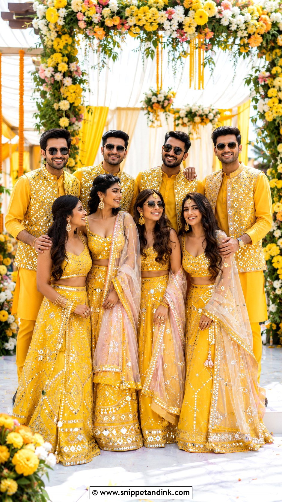 Haldi Mirror Work Lehenga Family Outfit - Snippet and Ink - 25 Haldi Theme Dress for Family Ideas