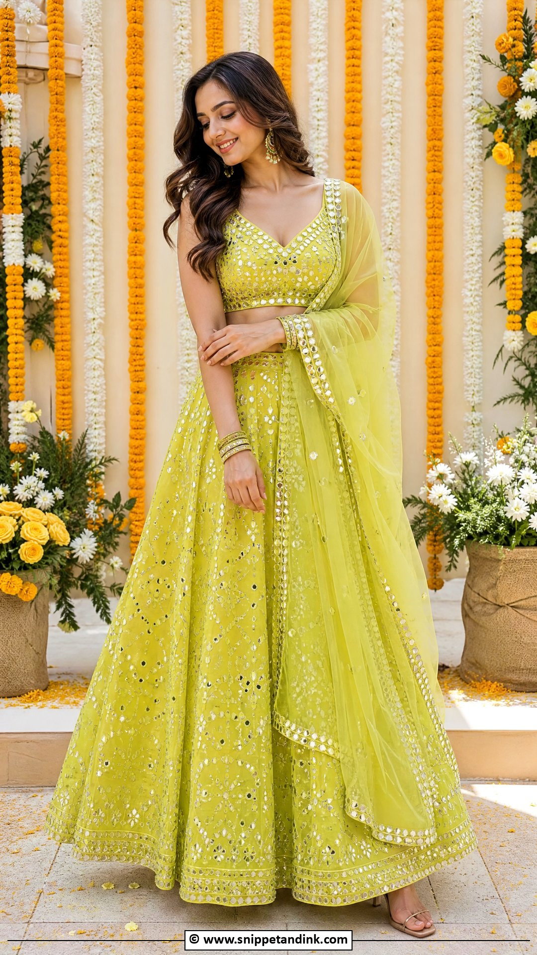 Haldi Mirror Work Lehenga Outfit - Snippet and Ink - 35 Haldi Ceremony Outfit Ideas
