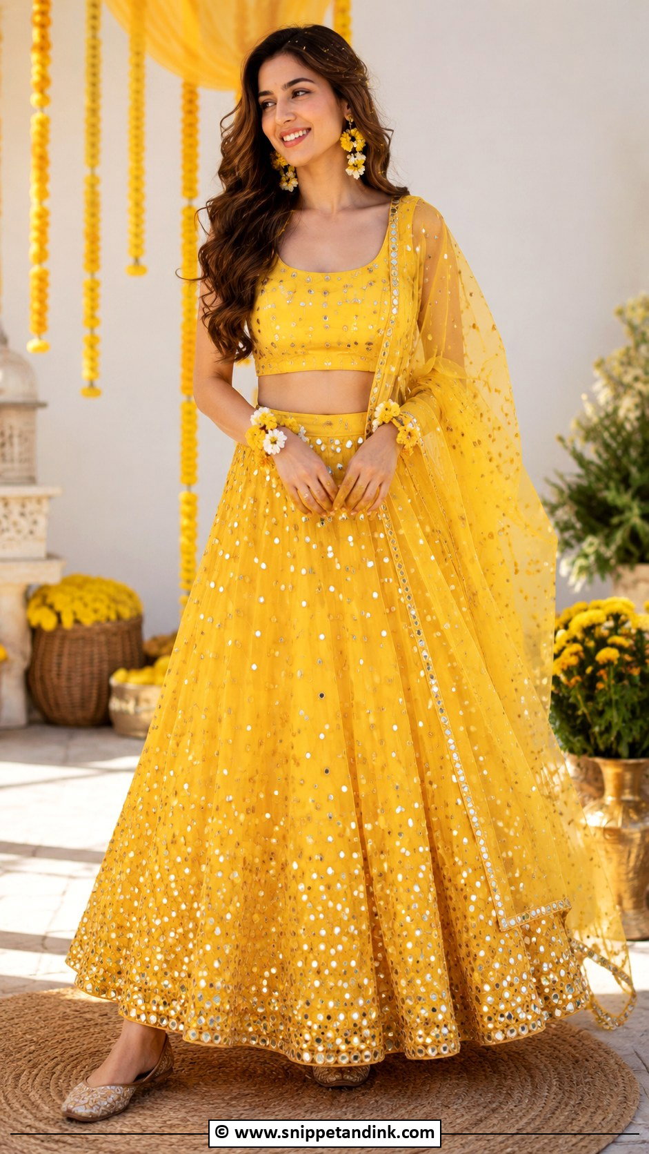 Haldi Mirror Work Lehenga - Snippet and Ink - 30 Haldi Dress Ideas for Bride