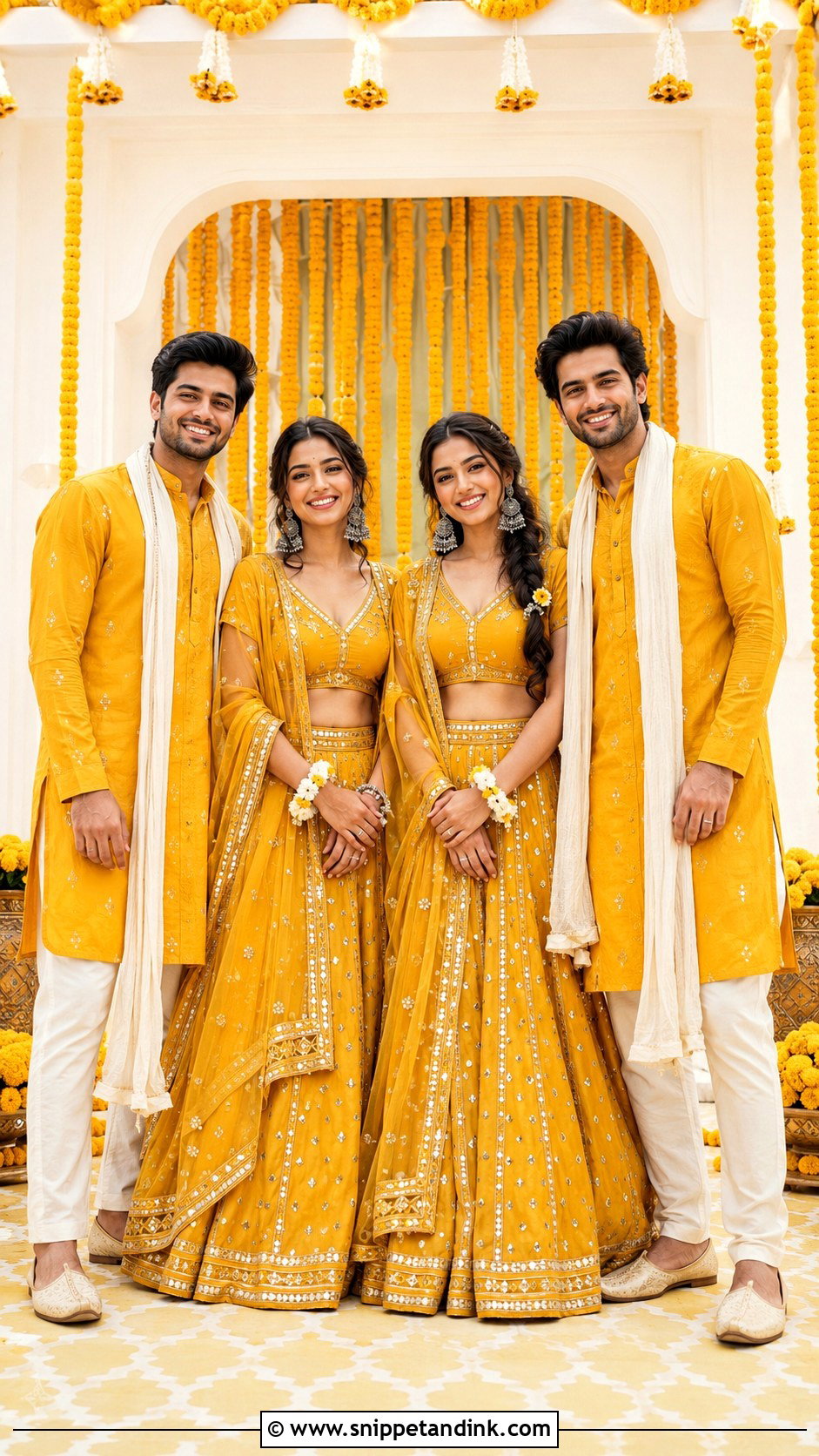 Haldi Mustard Lehenga And Kurta Outfit - Snippet and Ink - 25 Haldi Theme Dress for Family Ideas