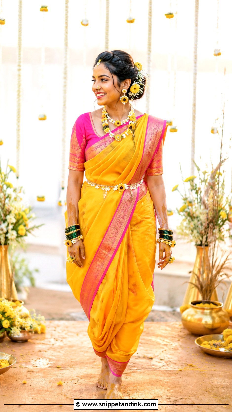 Haldi Navvari Bridal Look - Snippet and Ink - 30 Navvari Bridal Look Ideas
