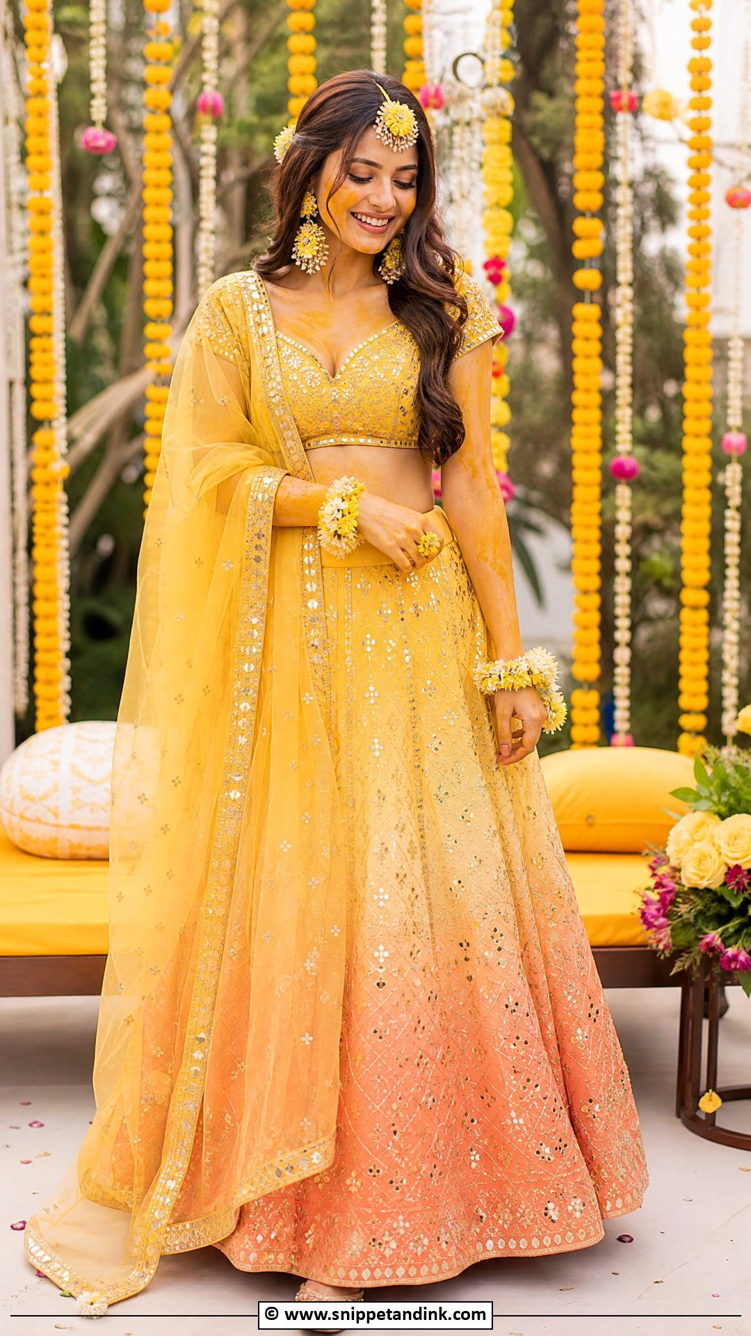 Haldi Ombre Lehenga for Bride - Snippet and Ink - 35 Haldi Outfits for Bride