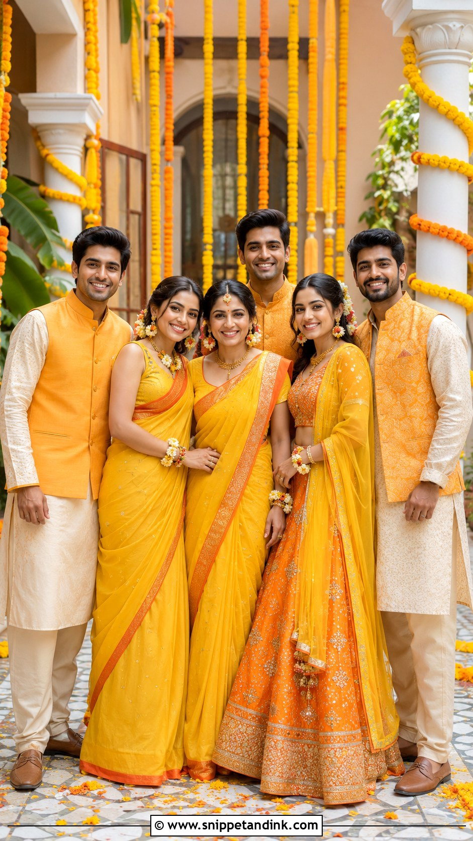 Haldi Orange And Yellow Family Outfit - Snippet and Ink - 25 Haldi Theme Dress for Family Ideas