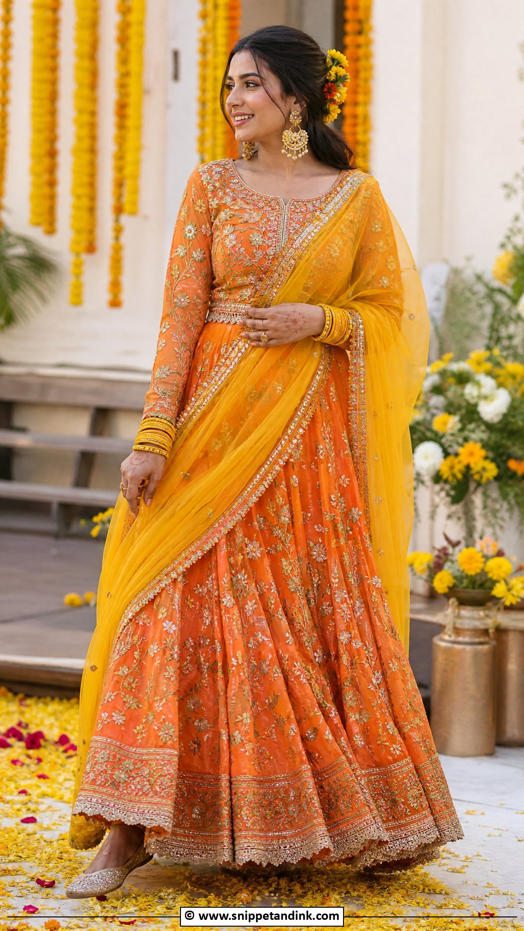 Haldi Orange Lehenga Outfit - Snippet and Ink - 35 Haldi Ceremony Outfit Ideas