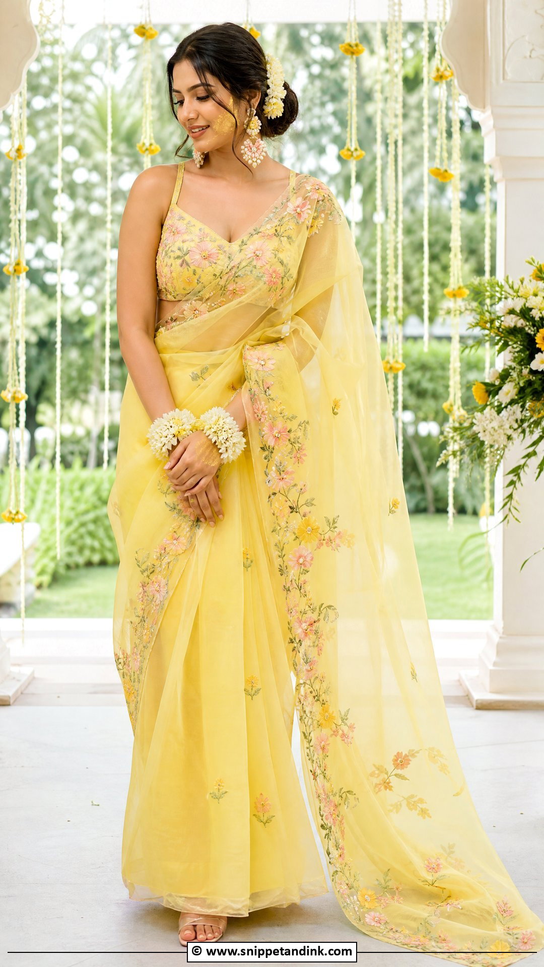 Haldi Organza Saree For Bride - Snippet and Ink - 35 Haldi Dress for Bride Ideas
