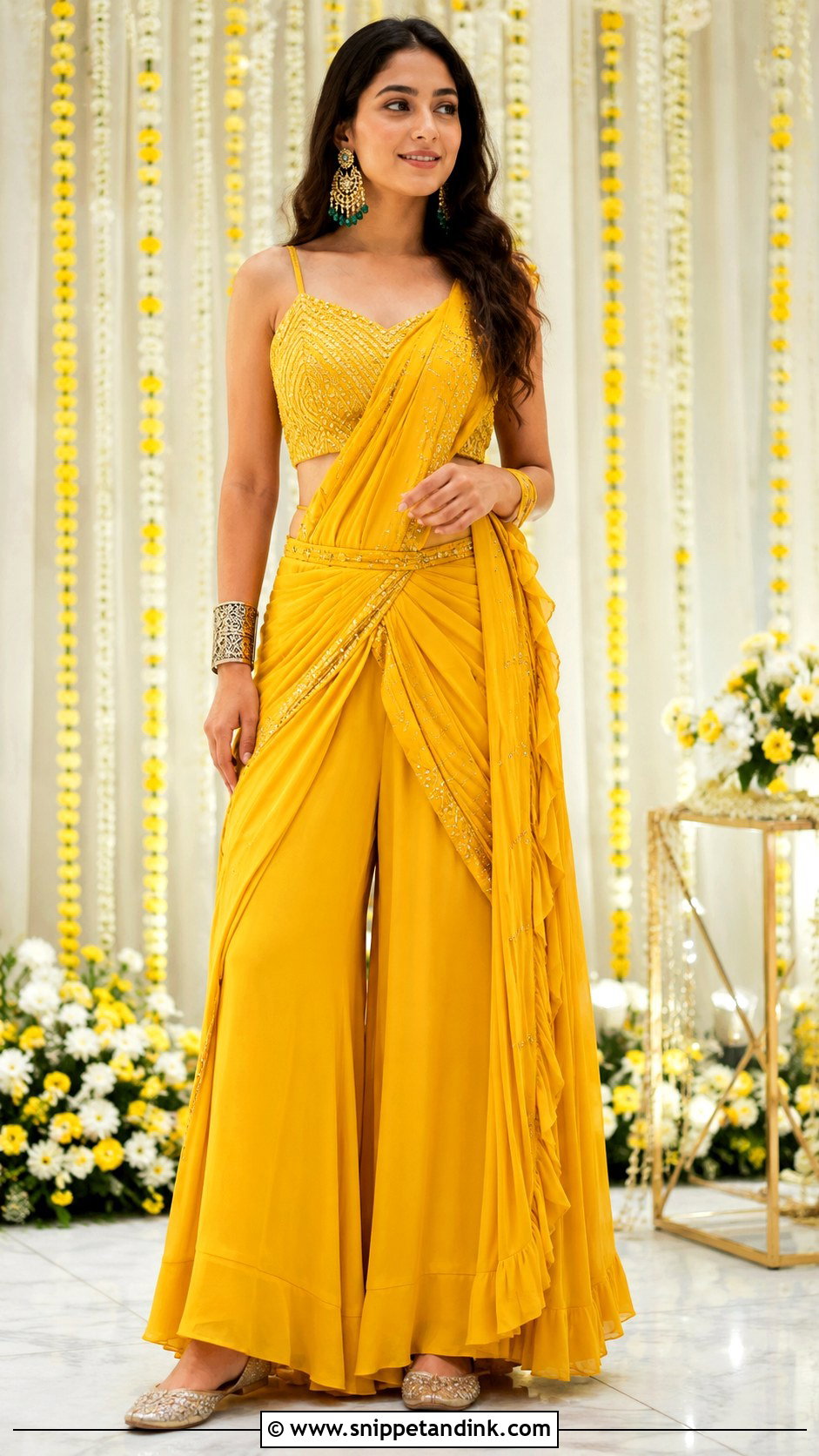 Haldi Palazzo Saree - Snippet and Ink - 30 Haldi Function Dress Ideas