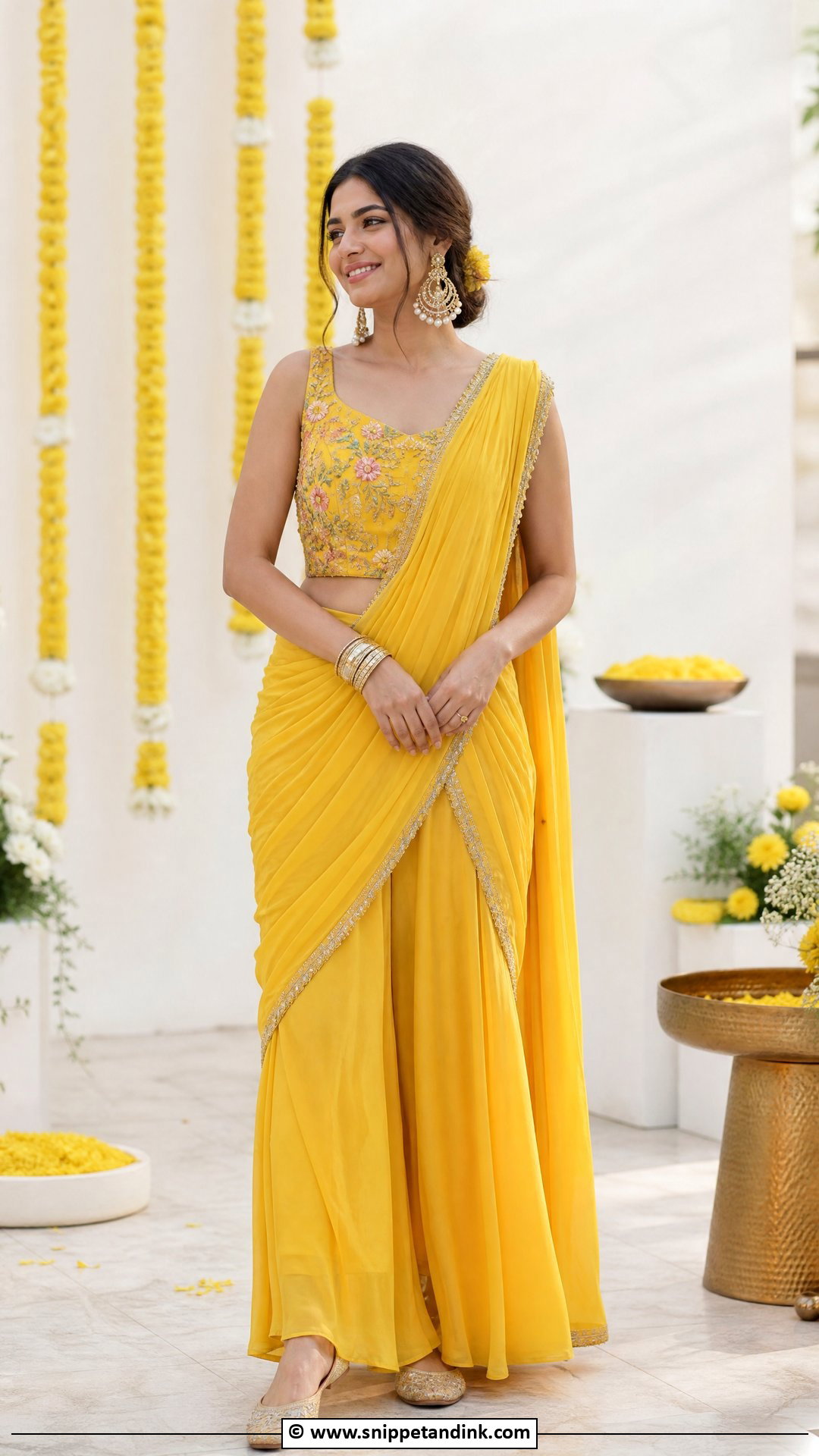 Haldi Palazzo Saree Outfit - Snippet and Ink - 35 Haldi Ceremony Outfit Ideas