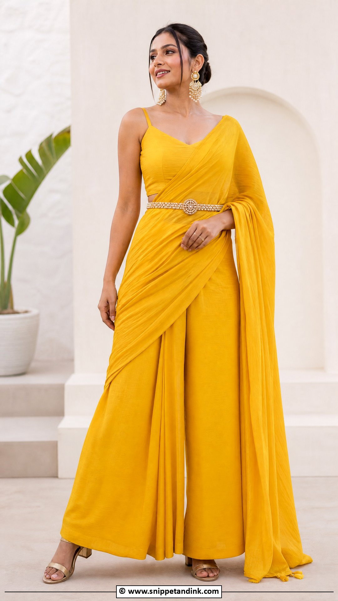 Haldi Palazzo Saree - Snippet and Ink - 35 Latest Haldi Outfits