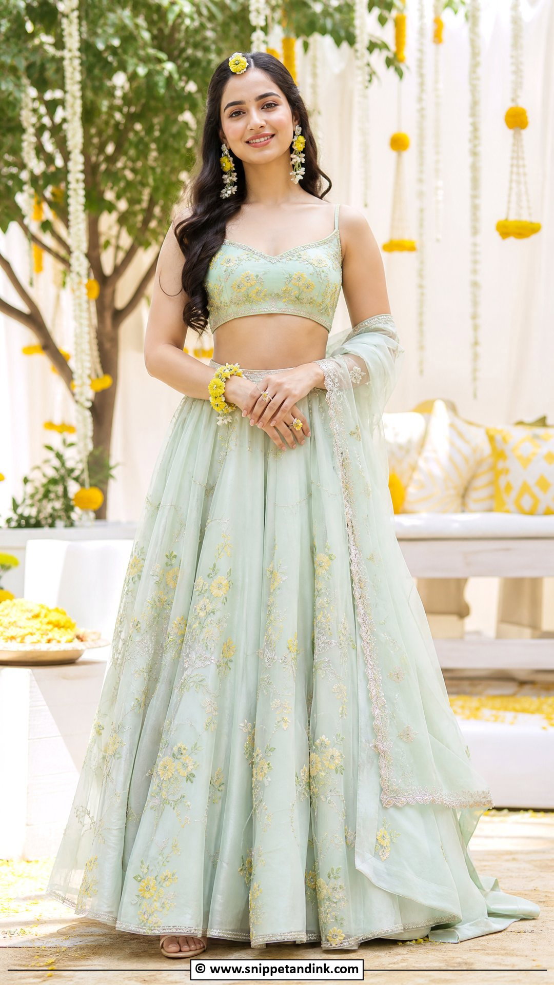 Haldi Pastel Lehenga - Snippet and Ink - 35 Latest Haldi Outfits
