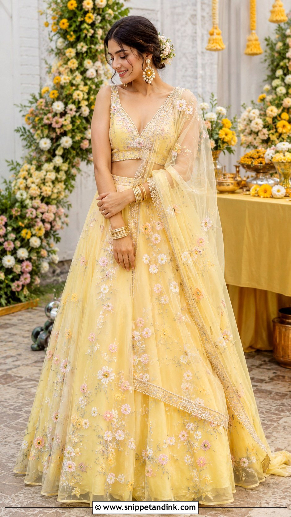 Haldi Pastel Yellow Lehenga - Snippet and Ink - 30 Haldi Function Dress Ideas