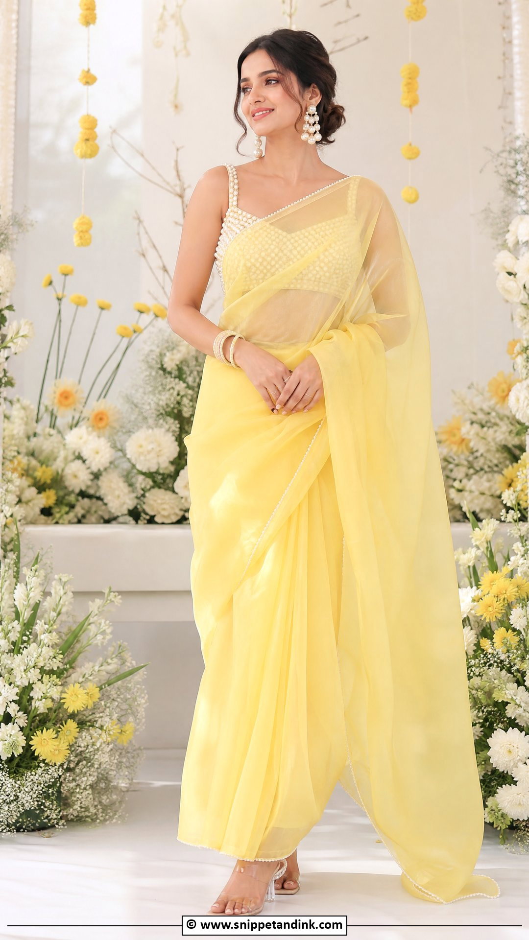 Haldi Pastel Yellow Saree Outfit - Snippet and Ink - 35 Haldi Ceremony Outfit Ideas