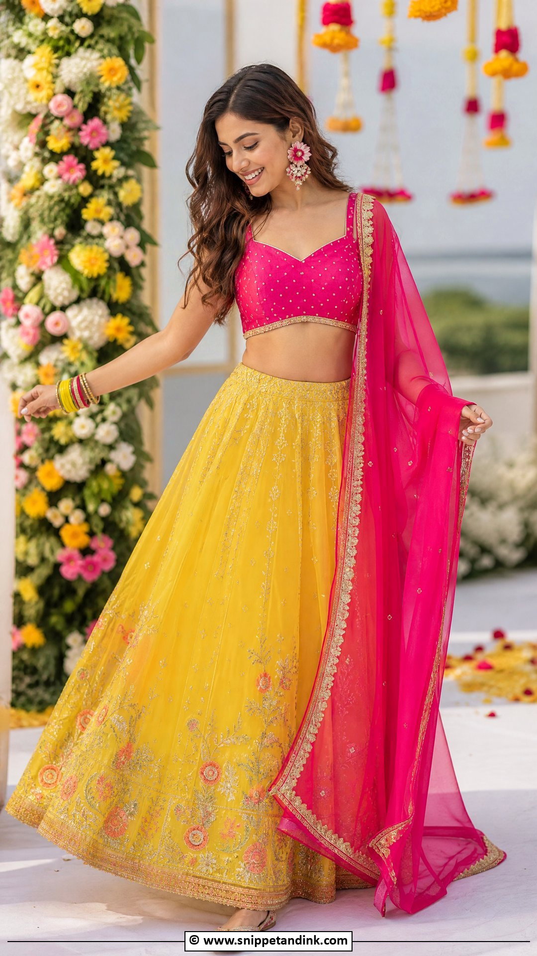 Haldi Pink And Yellow Outfit - Snippet and Ink - 35 Haldi Ceremony Outfit Ideas
