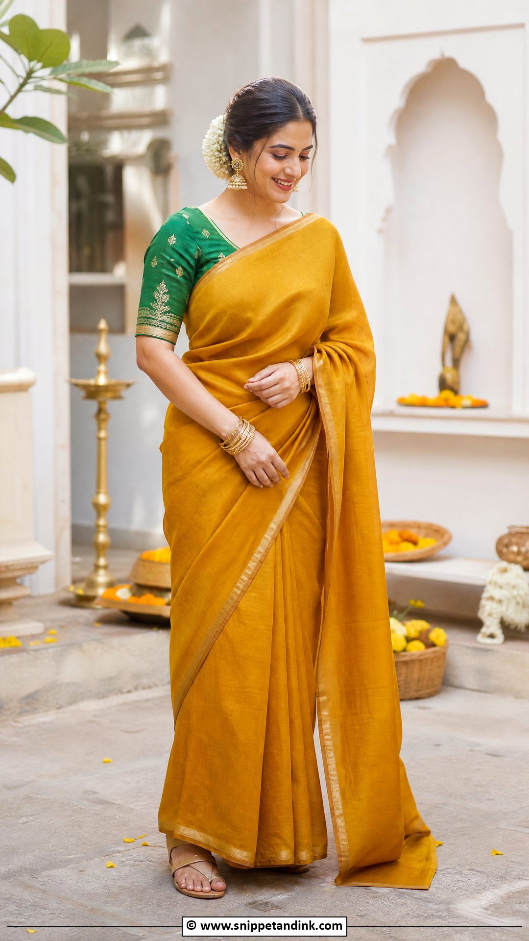 Haldi Silk Saree For Bride - Snippet and Ink - 35 Haldi Dress for Bride Ideas