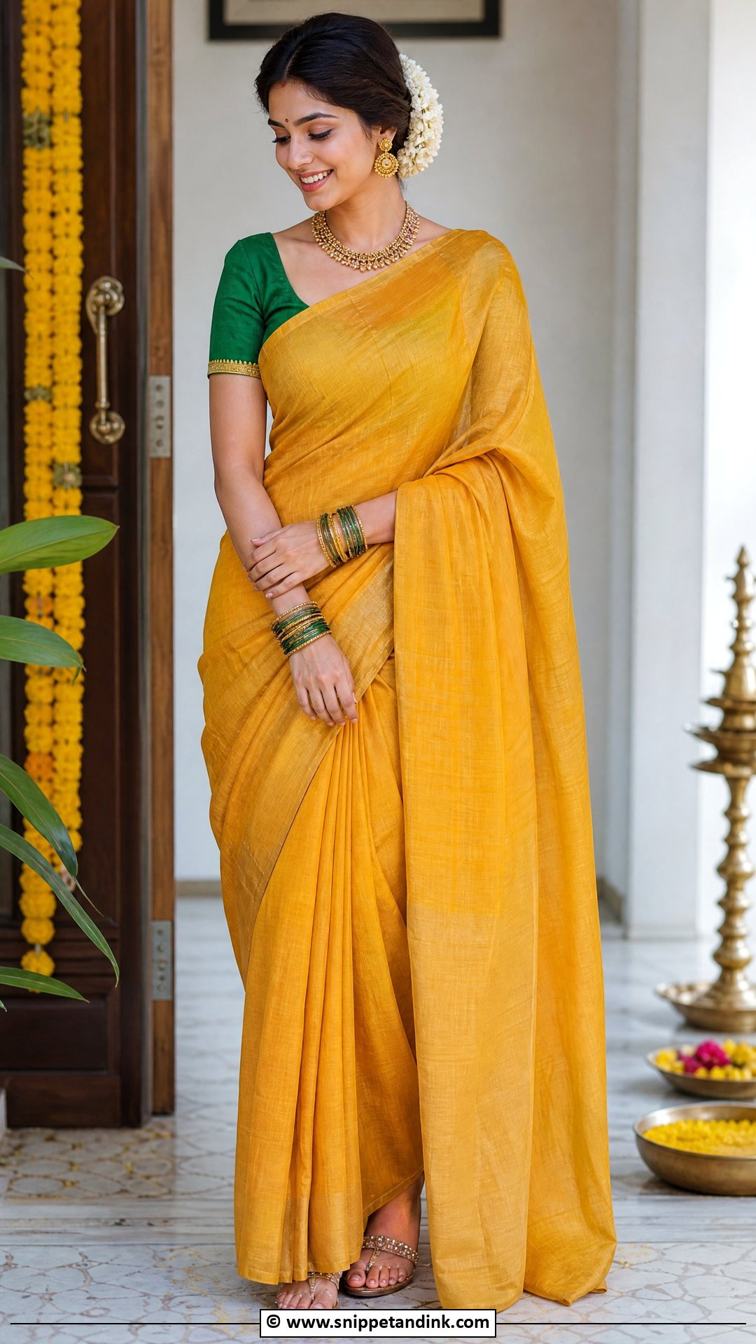 Haldi Silk Saree Outfit - Snippet and Ink - 35 Haldi Ceremony Outfit Ideas