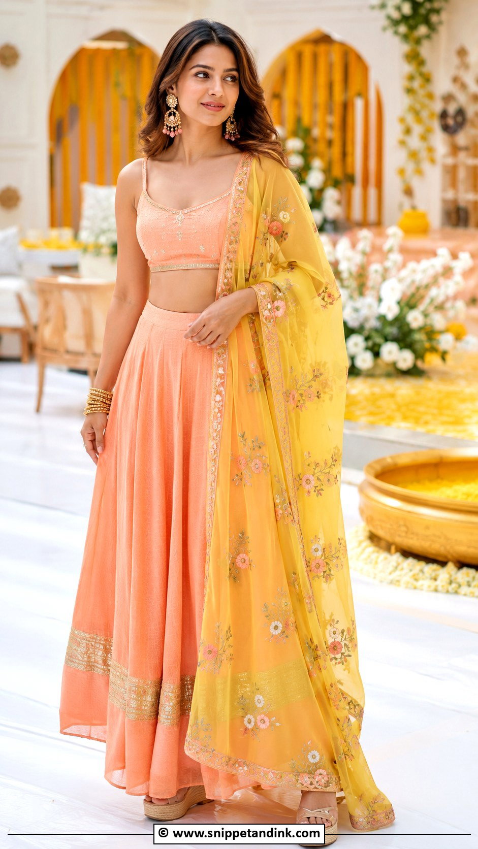 Haldi Two Piece Set With Dupatta - Snippet and Ink - 35 Unique Haldi Outfits