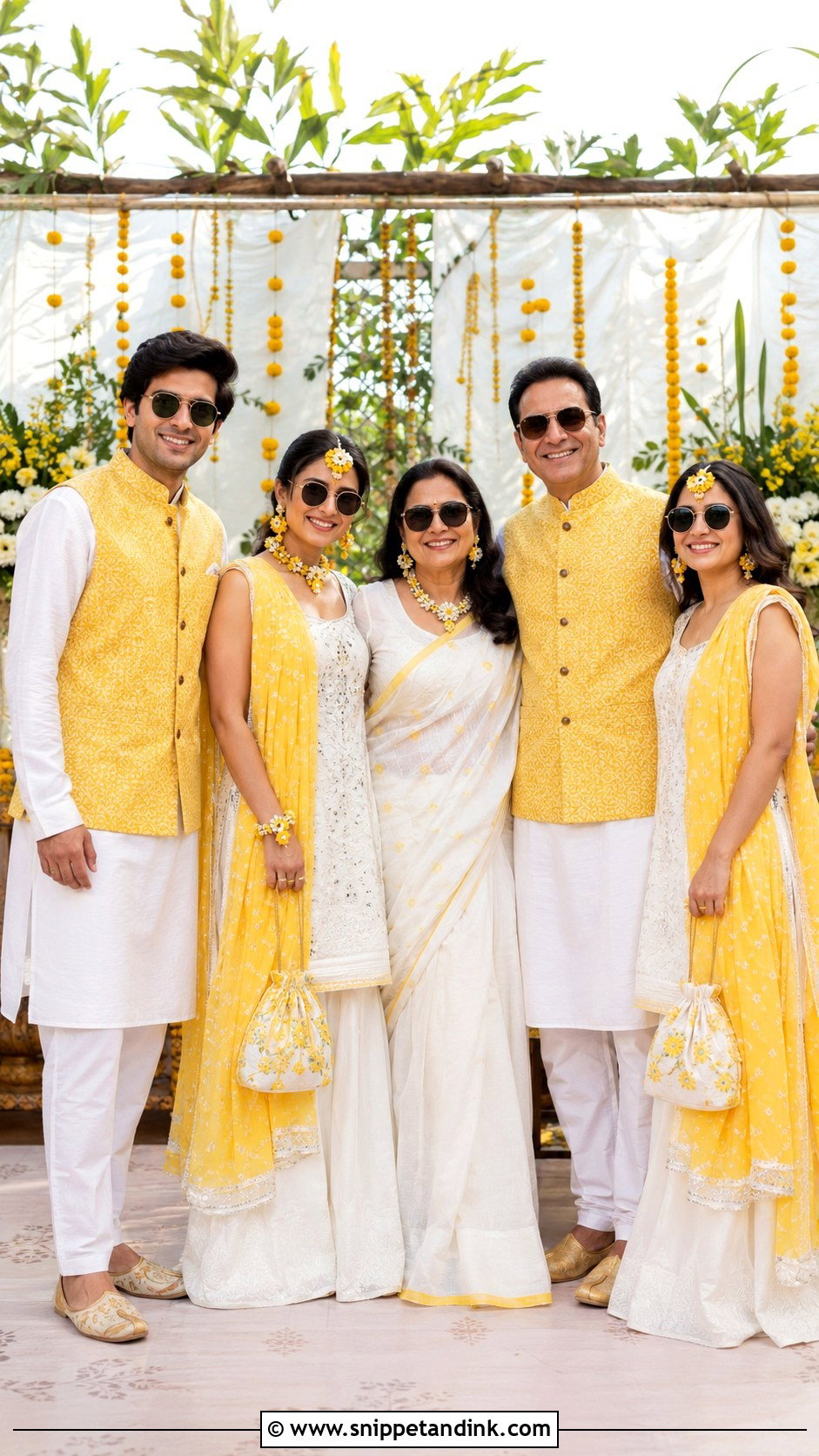 Haldi White And Yellow Family Outfit - Snippet and Ink - 25 Haldi Theme Dress for Family Ideas