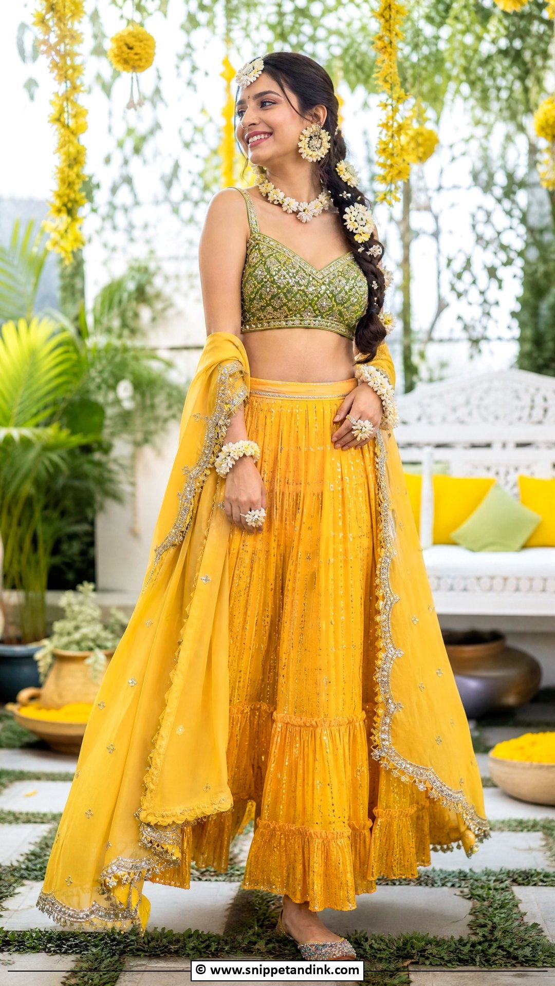 Haldi Yellow And Green Outfit For Bride - Snippet and Ink - 35 Haldi Dress for Bride Ideas