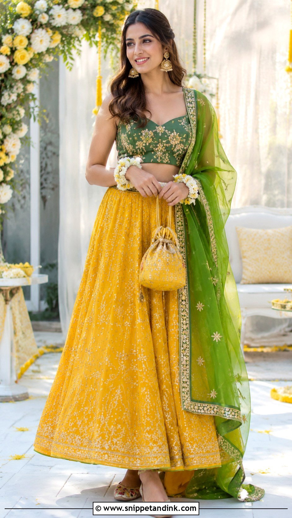 Haldi Yellow And Green Outfit - Snippet and Ink - 30 Haldi Function Dress Ideas