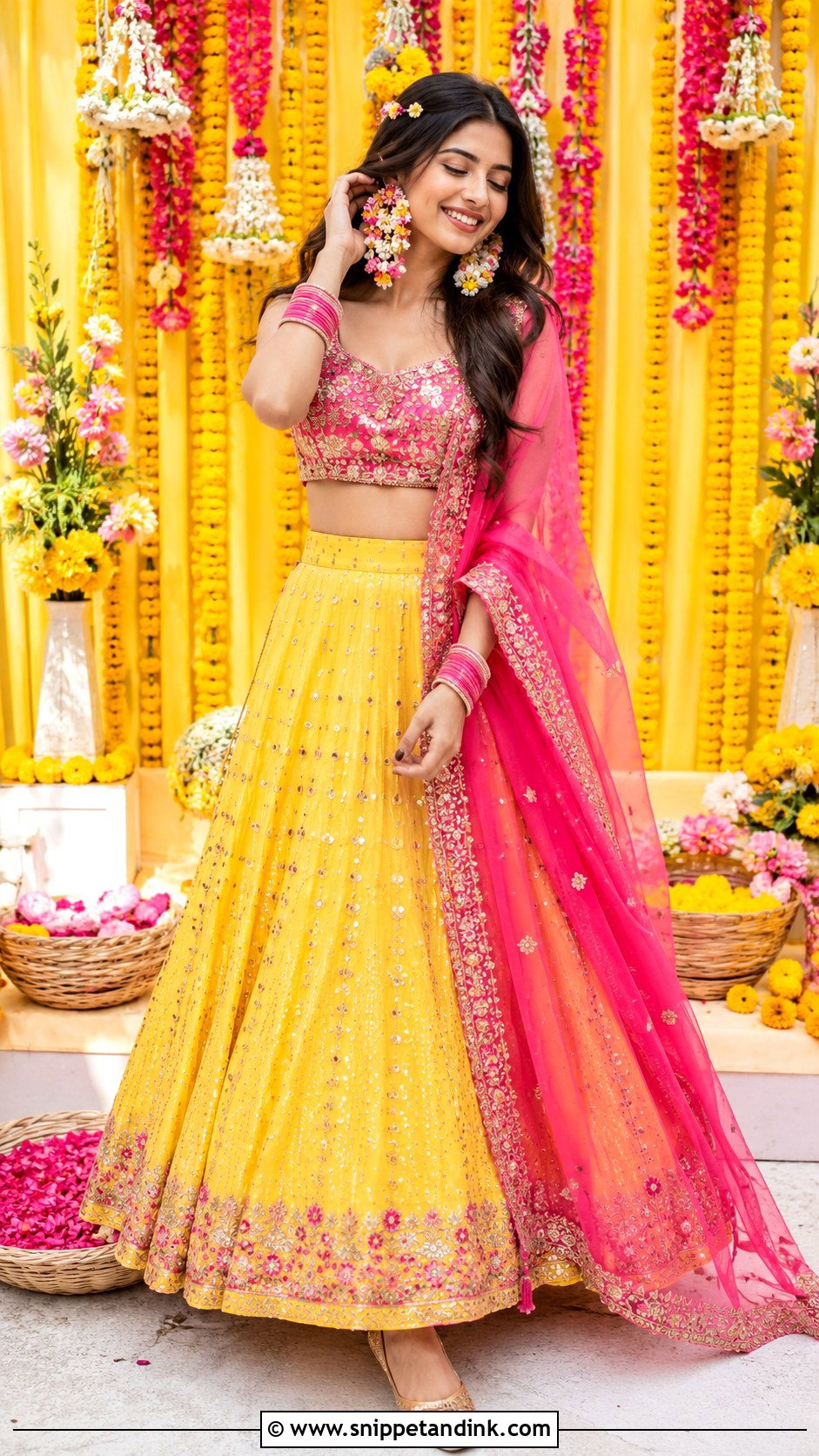 Haldi Yellow And Pink Outfit - Snippet and Ink - 30 Haldi Function Dress Ideas