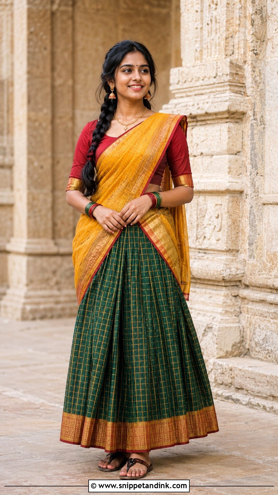 Half Saree With Checked Skirt - Snippet and Ink - 30 Halfsarees Traditional Ideas
