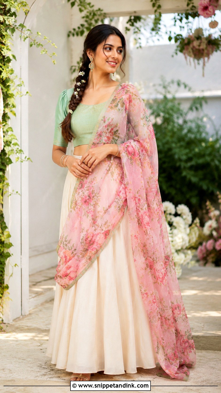 Half Saree With Floral Dupatta - Snippet and Ink - 30 Halfsarees Traditional Ideas