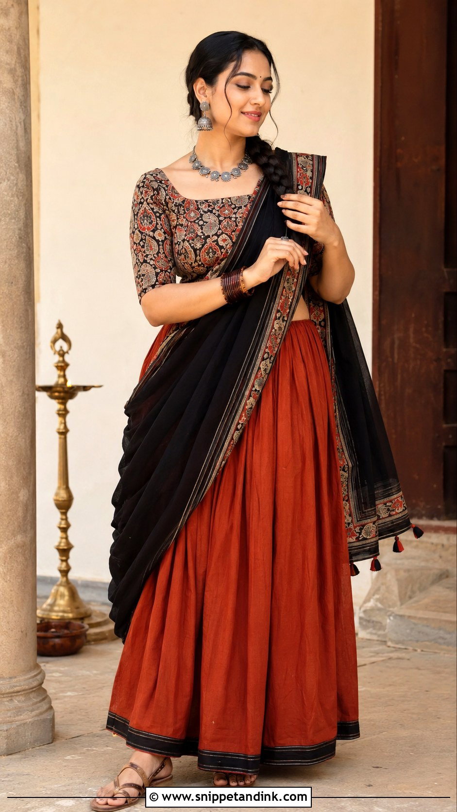 Half Saree With Kalamkari Blouse - Snippet and Ink - 30 Halfsarees Traditional Ideas