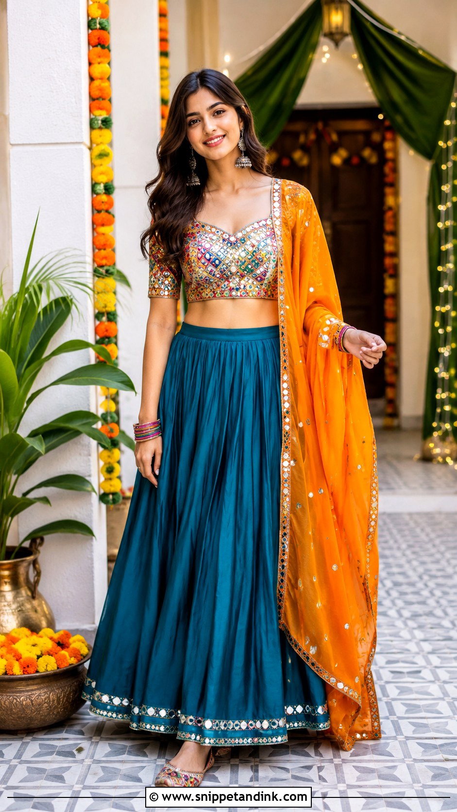 Half Saree With Mirror Work Blouse - Snippet and Ink - 30 Halfsarees Traditional Ideas