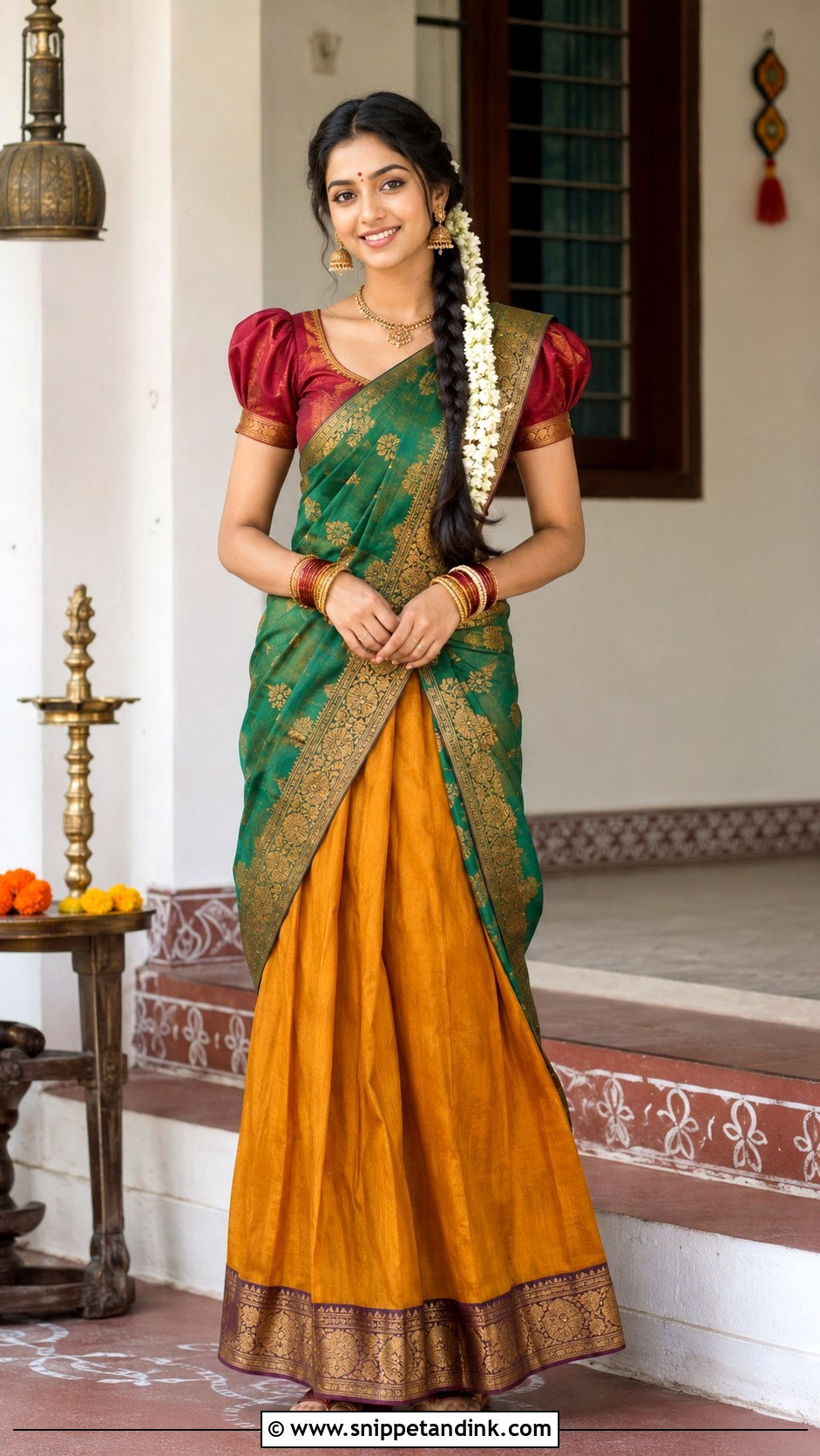 Half Saree With Puff Sleeve Blouse - Snippet and Ink - 30 Halfsarees Traditional Ideas