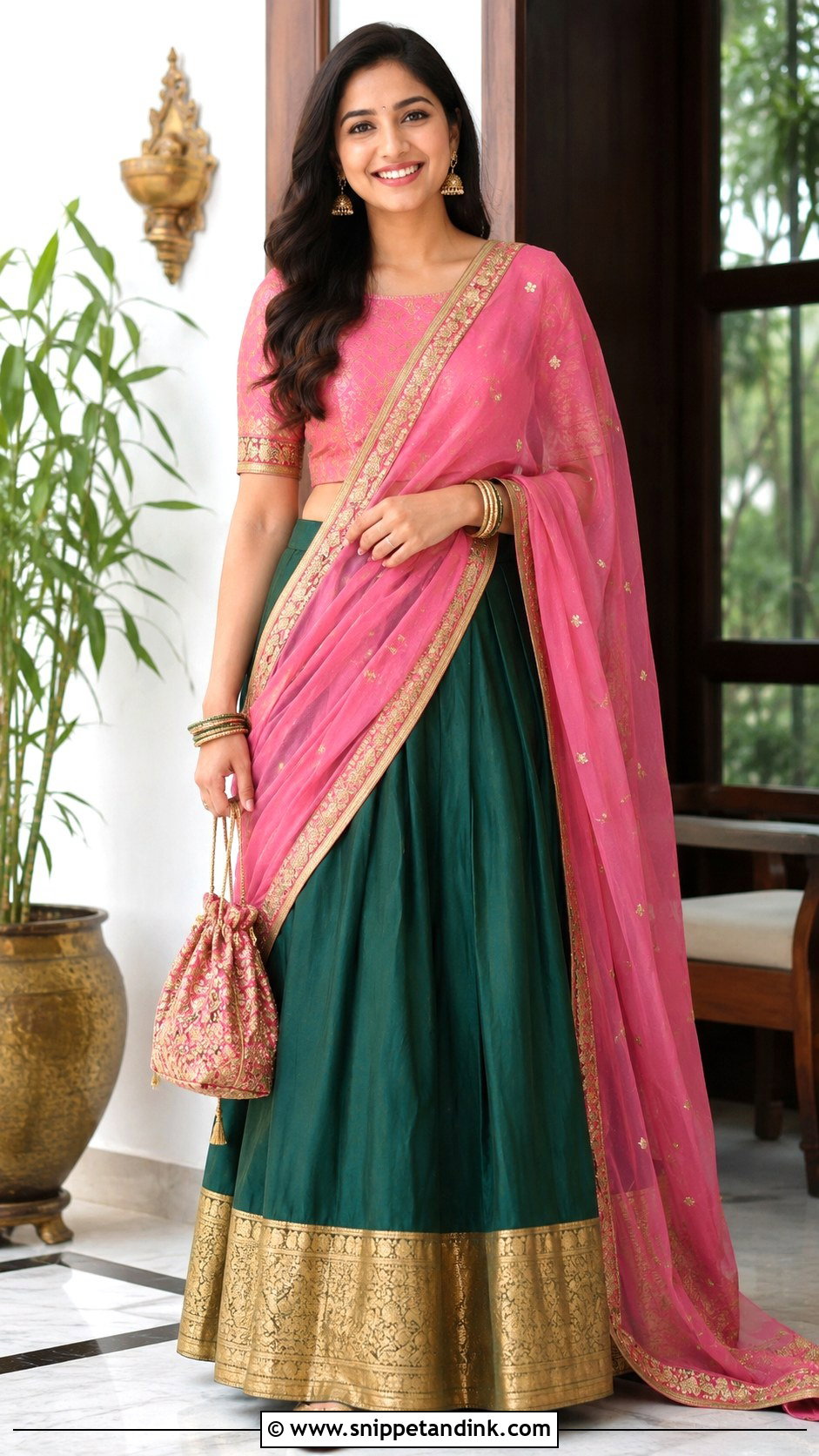 Half Saree With Zari Border Skirt - Snippet and Ink - 30 Halfsarees Traditional Ideas