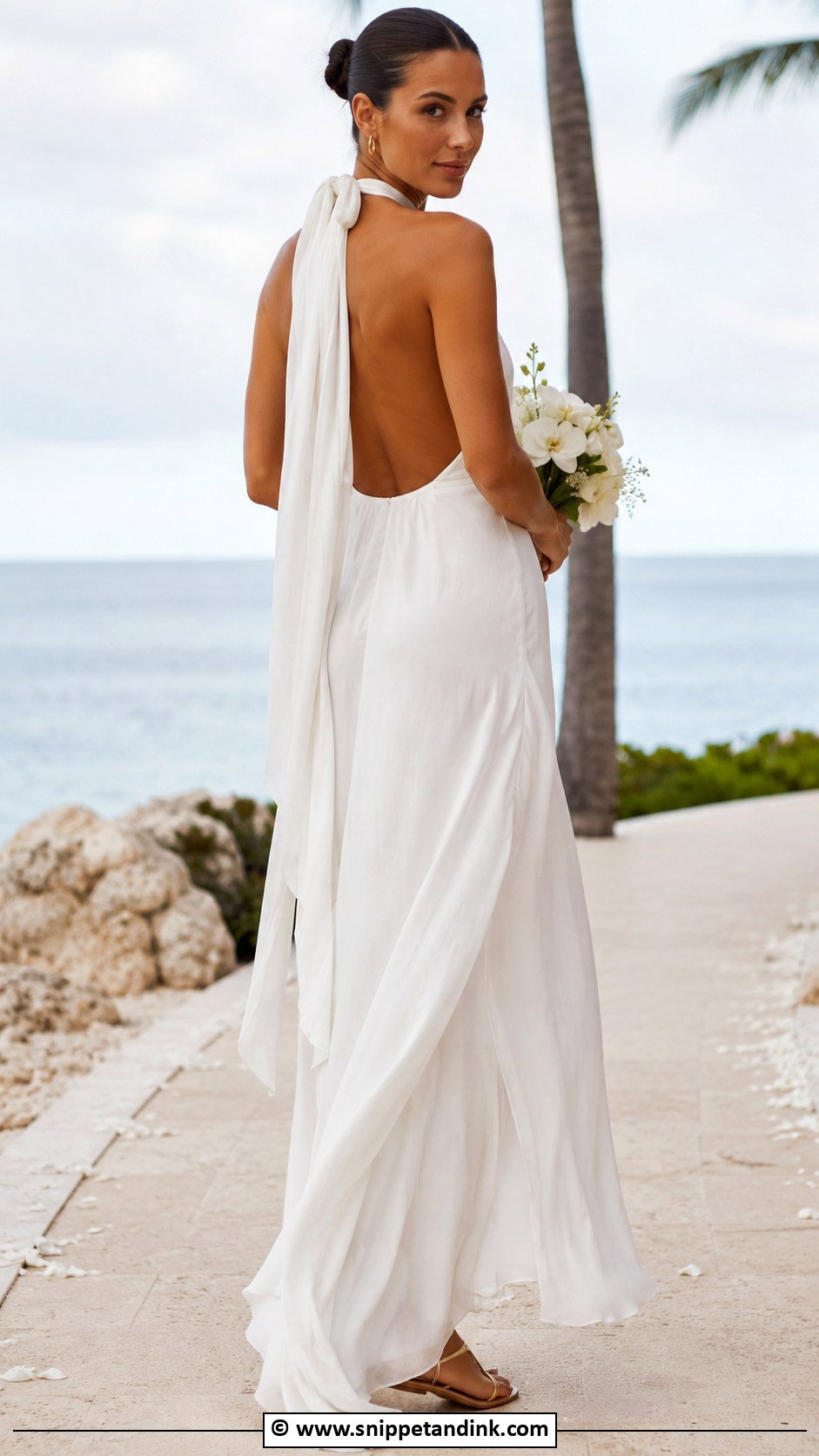 Halter Beach Bridal Dress With Gold Sandals - Snippet and Ink - 30 Beach Bridal Dresses