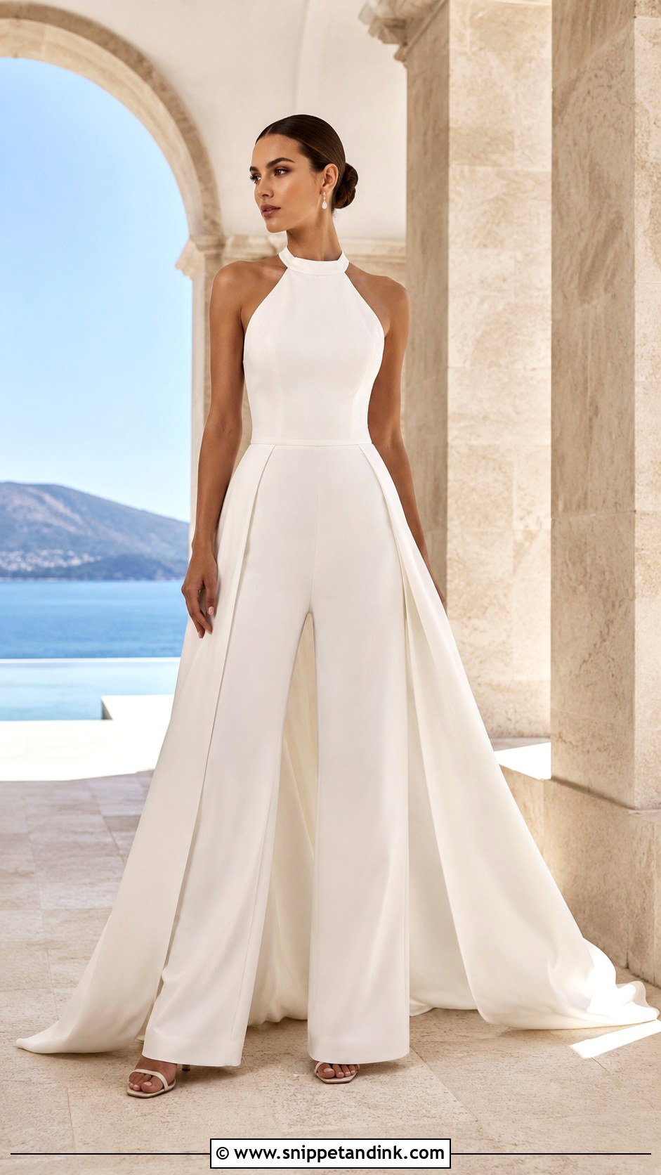 Halter Bridal Jumpsuit With Train - Snippet and Ink - 25 Bridal Jumpsuit with Train Ideas