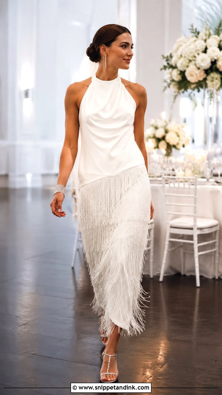 Halter Flapper Wedding Dress With Beaded Fringe - Snippet and Ink - 20 Flapper Wedding Dress Ideas
