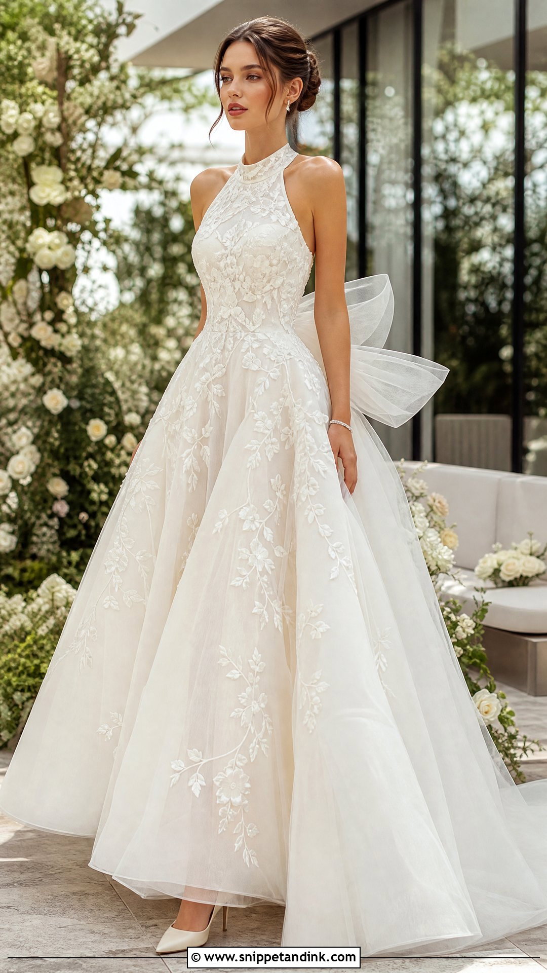 Halter Floral Embroidered Organza Wedding Dress - Snippet and Ink - 20 Wedding Dress Floral Embroidery Ideas