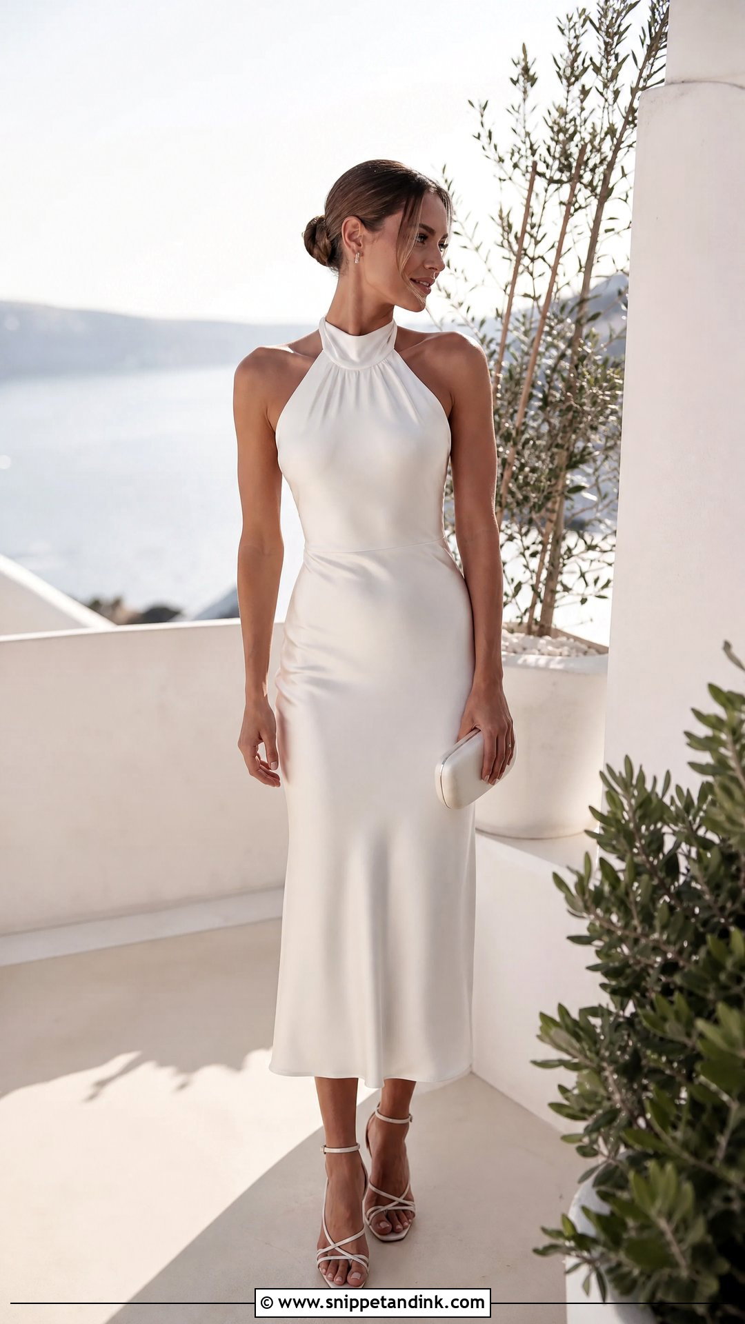 Halter Midi Bridal Dress With Low Bun - Snippet and Ink - 25 Midi Bridal Dress Ideas