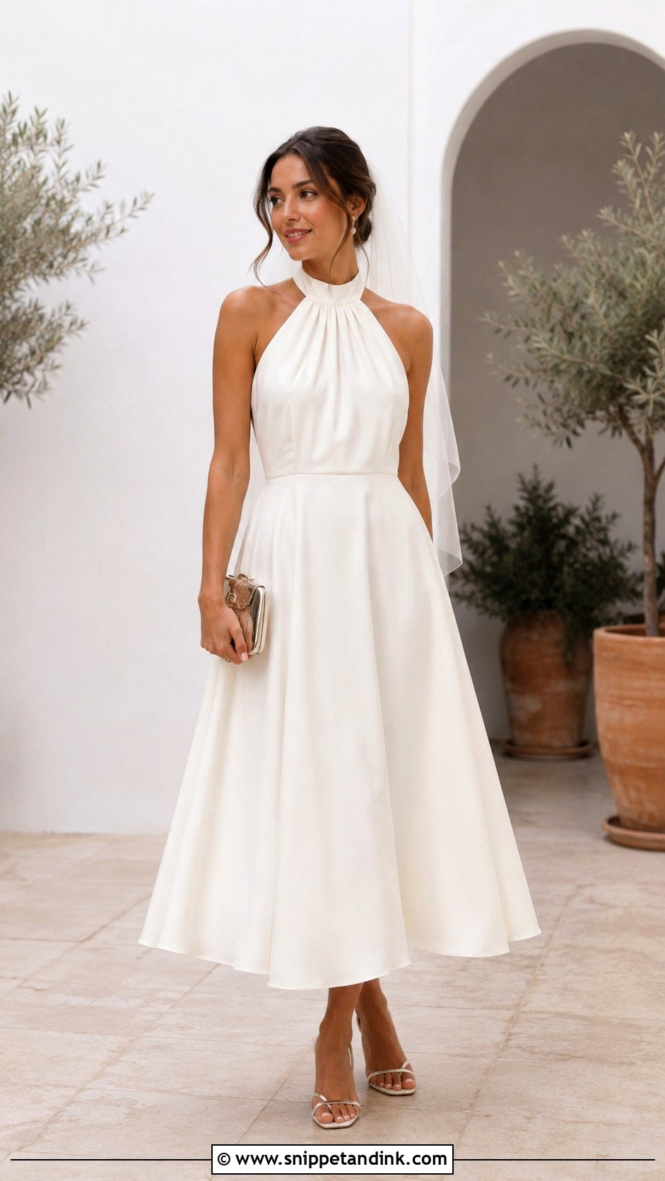 Halter Midi Wedding Dress With Strappy Heels - Snippet and Ink - 20 Casual Informal Wedding Dress Ideas