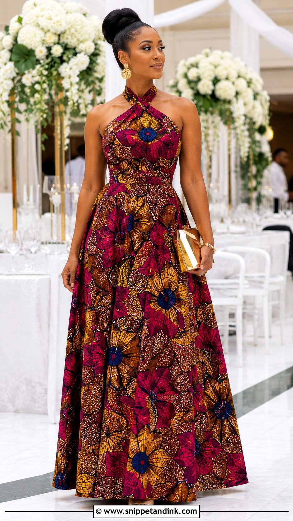 Halter Neck Ankara Long Gown - Snippet and Ink - 20 Ankara Long Gown Styles for Wedding