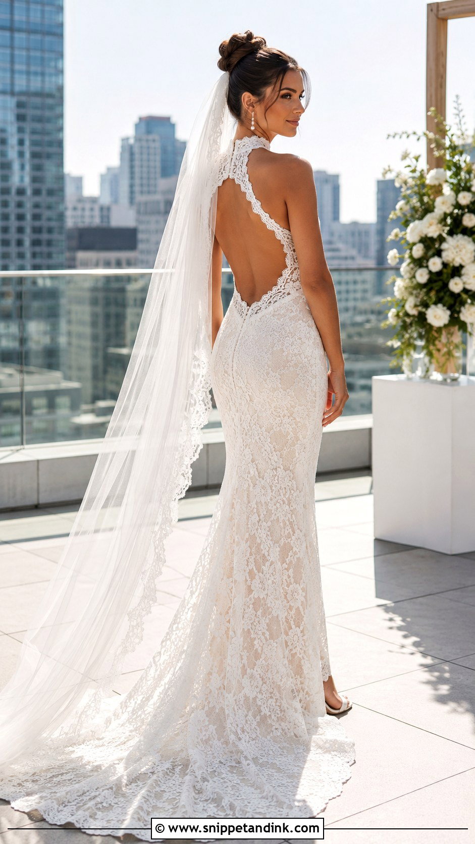 Halter Neck Backless Lace Wedding Dress - Snippet and Ink - 20 Backless Lace Wedding Dress Ideas