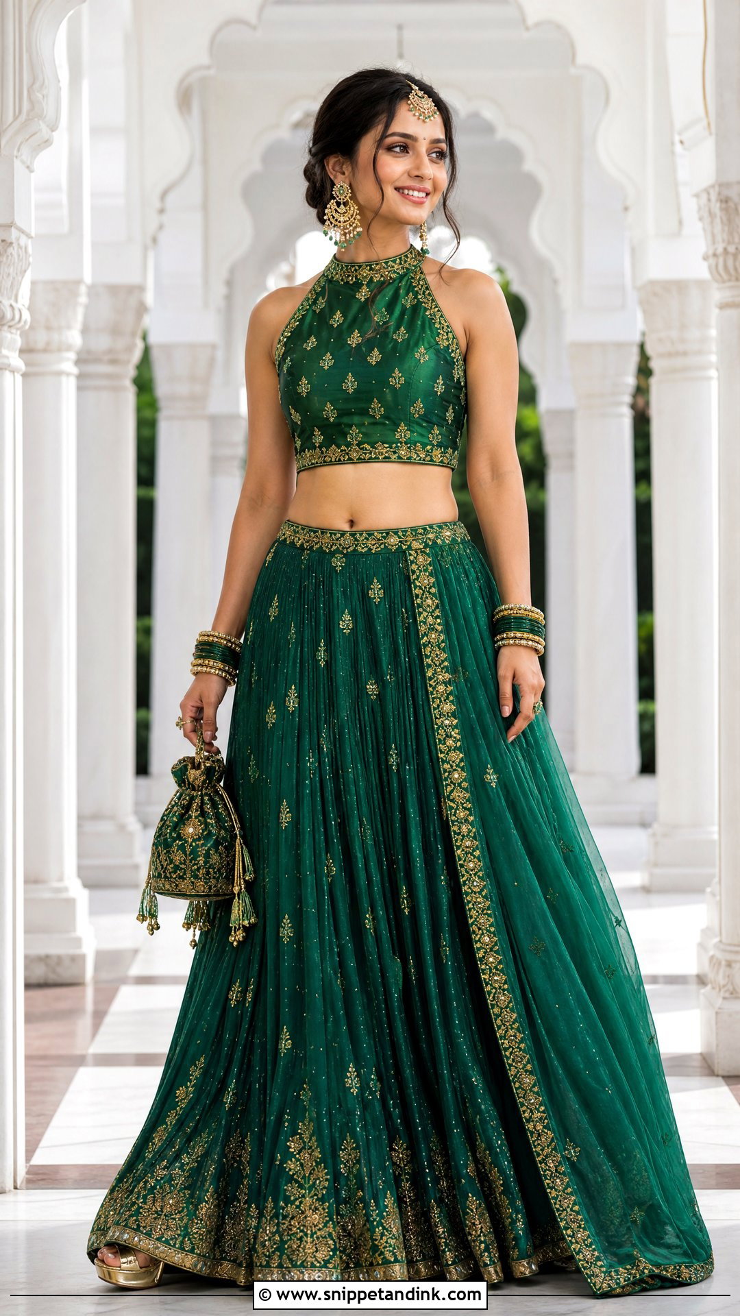 Halter Neck Bridal Blouse With Silk Skirt - Snippet and Ink - 25 Blouse Design for Bride Ideas