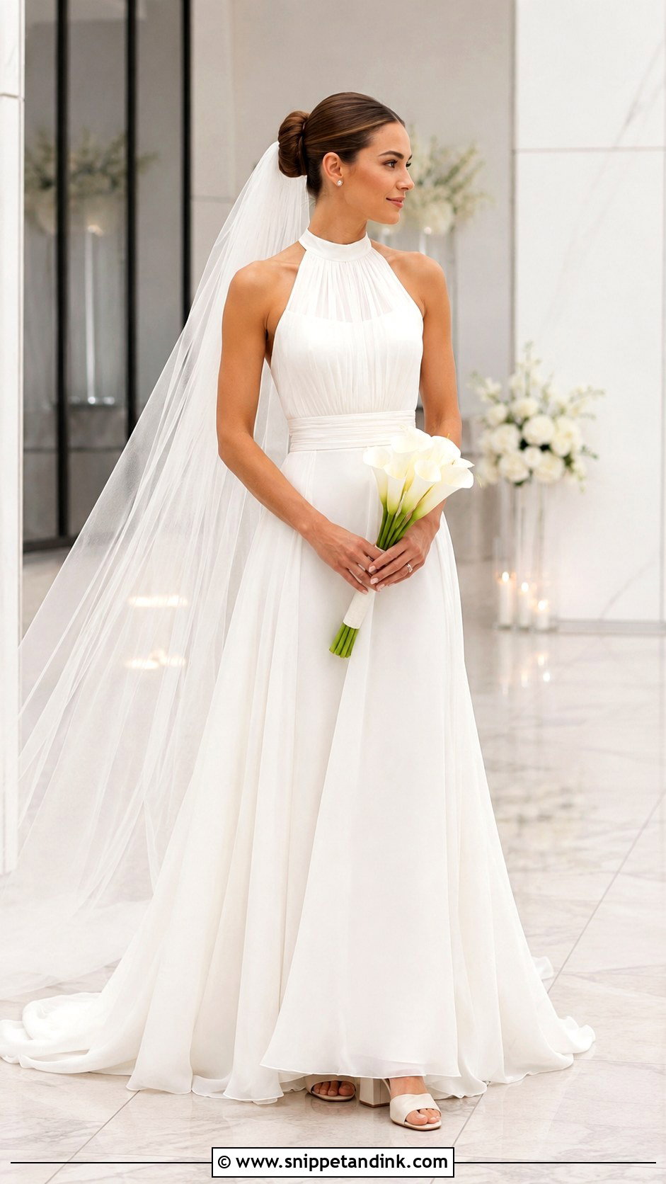 Halter Neck Chiffon Wedding Dress - Snippet and Ink - 20 Flowy Chiffon Wedding Dress Ideas