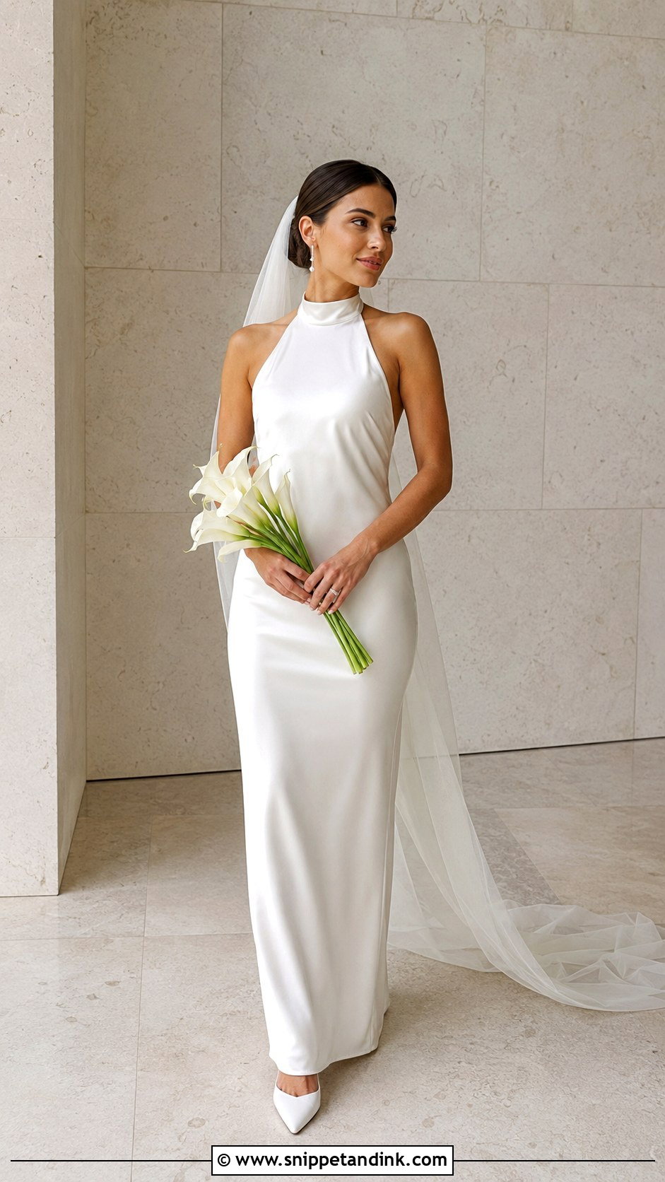 Halter Neck Column Wedding Dress - Snippet and Ink - 20 Best Wedding Dresses for Short Brides