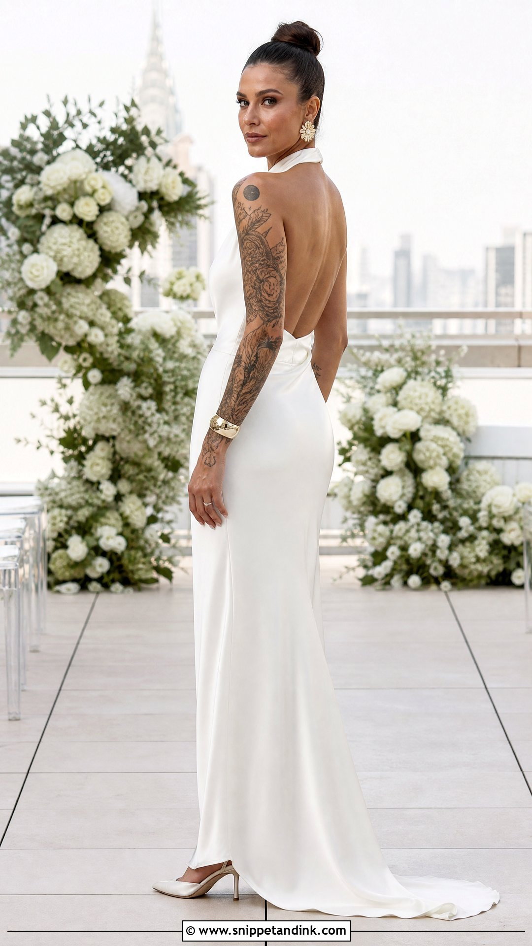 Halter Neck Column Wedding Dress - Snippet and Ink - 20 Wedding Dresses Tattooed Women